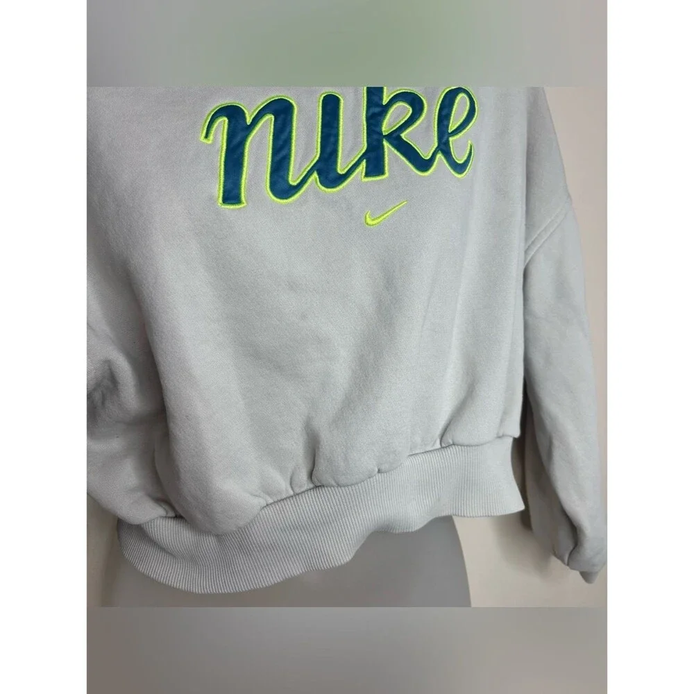 Nike off White Cropped Crew Sweatshirt Neon Green Navy logo spell out medium